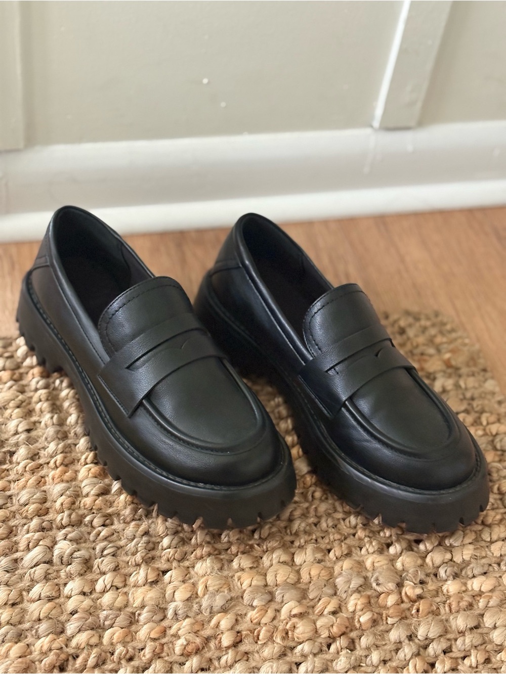 Call It Spring Black Lug Sole Penny Loafers